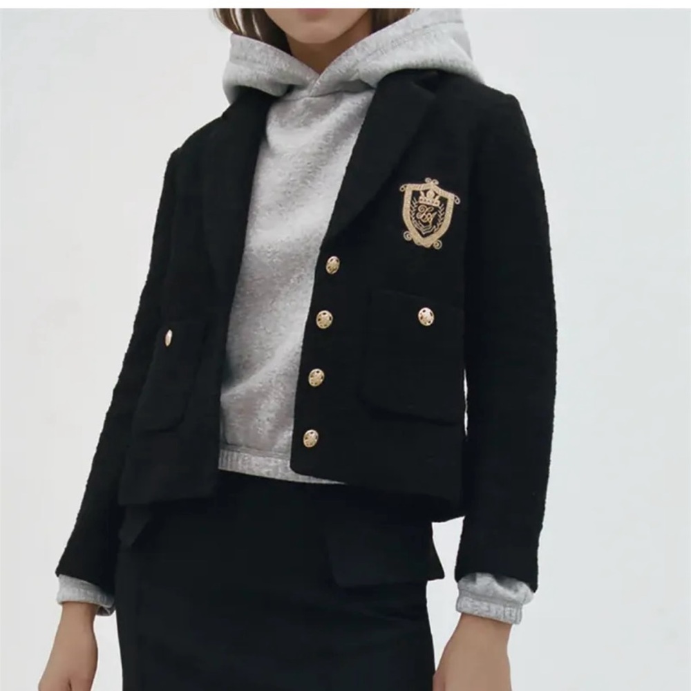 VTG Alfred Sung Double Breasted Crested Blazer-Black PrepSchool Academia-SzM EUC